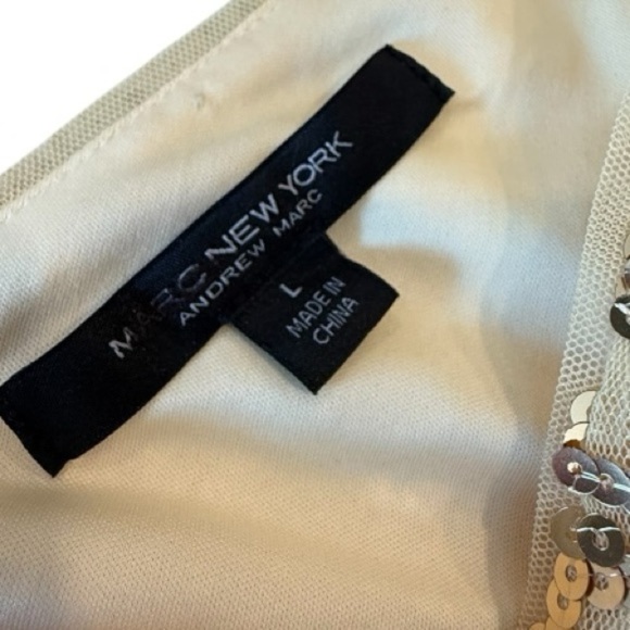 Marc New York Andrew Marc Sleeveless Gold Floral Sequin Overlay Top Blouse Large - Picture 12 of 12